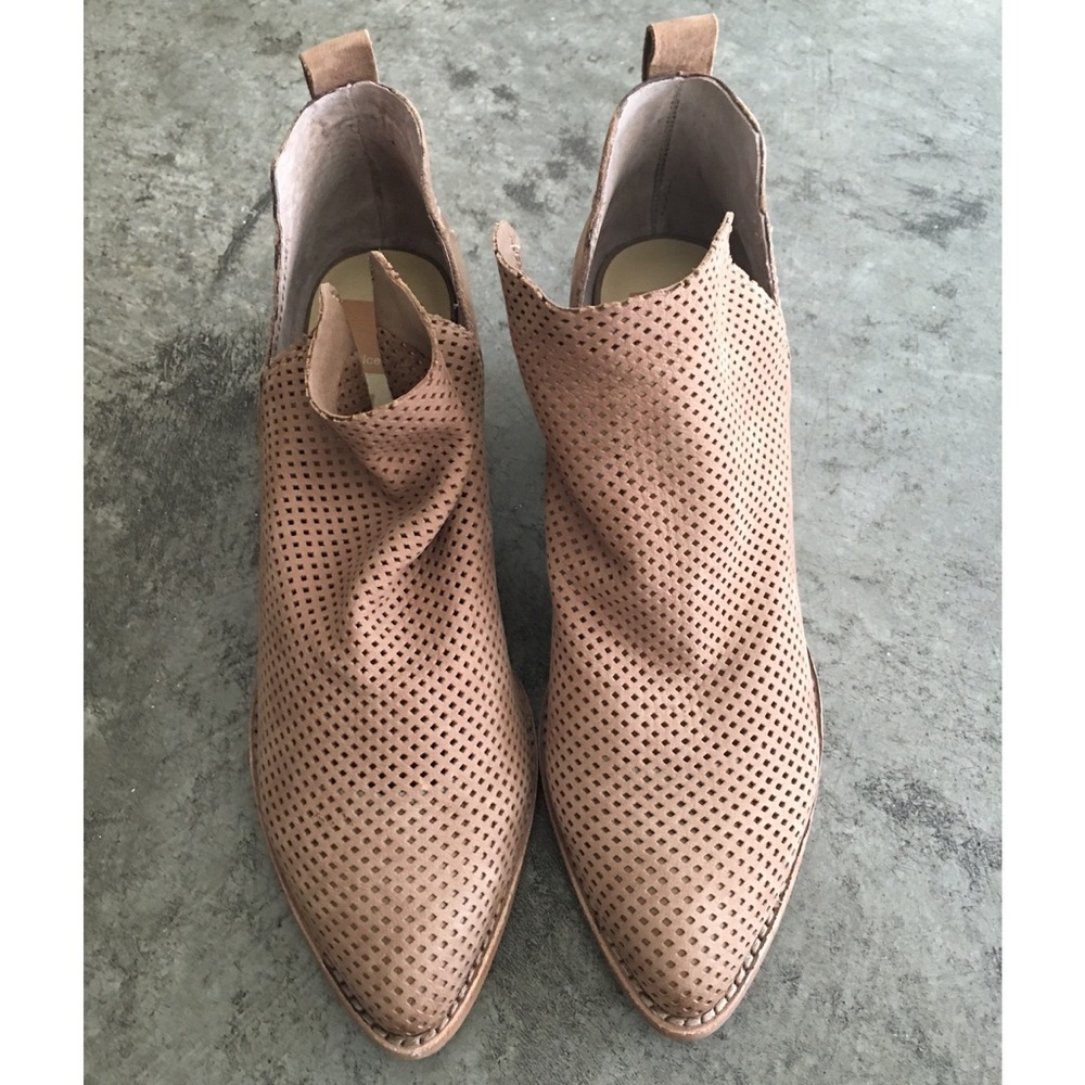Dolce Vita Pointed Toe Booties in Taupe Leather